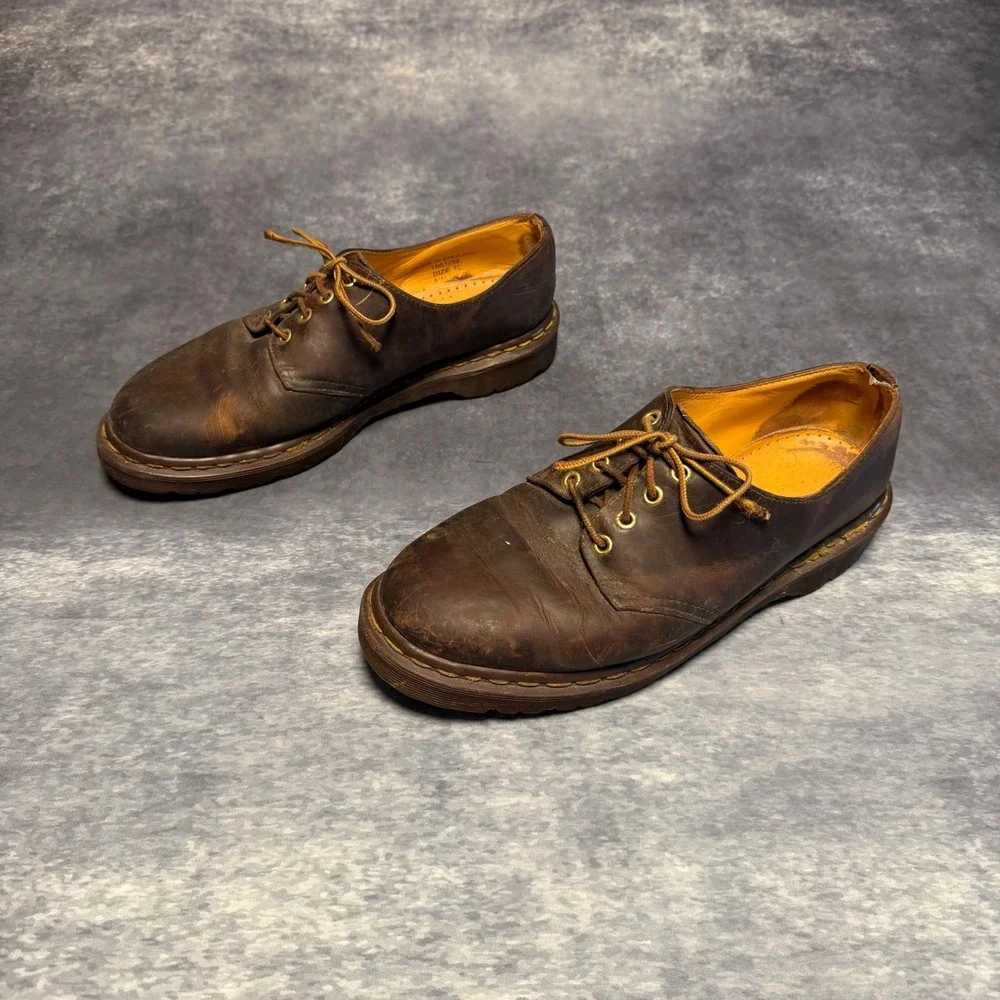Vintage‎ Dr. Martens Made in England Brown Leather Oxford Shoes Mens Size 10 UK